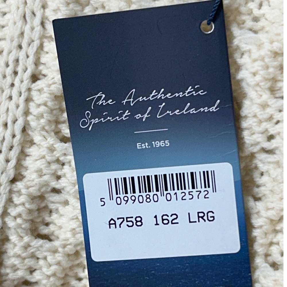 Aran Woollen Mills Cable Knit Cardigan Cream White Irish Wool Sweater Mens L NWT - Picture 14 of 14
